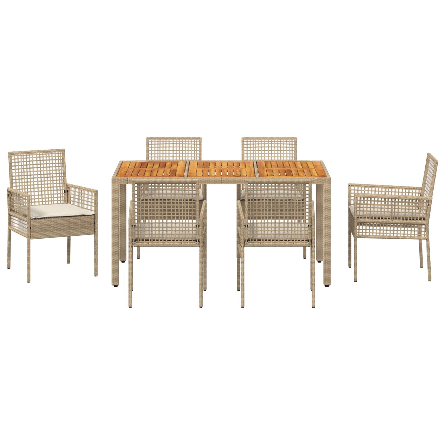 7 Delige Tuin Eetset Met Kussens Beige Poly Rattan