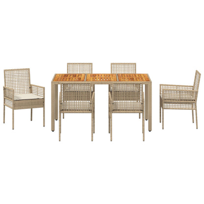 7 Delige Tuin Eetset Met Kussens Beige Poly Rattan