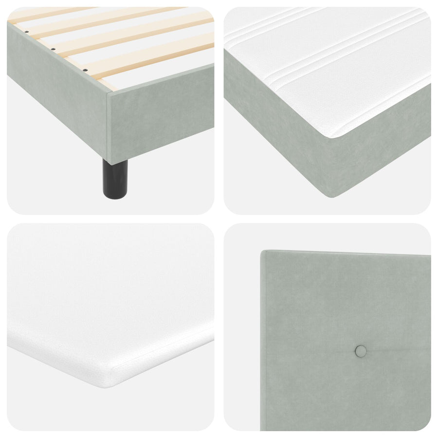 Boxspringbed Met Matras Lichtgrijs 140X190 Cm Fluweel Blauw