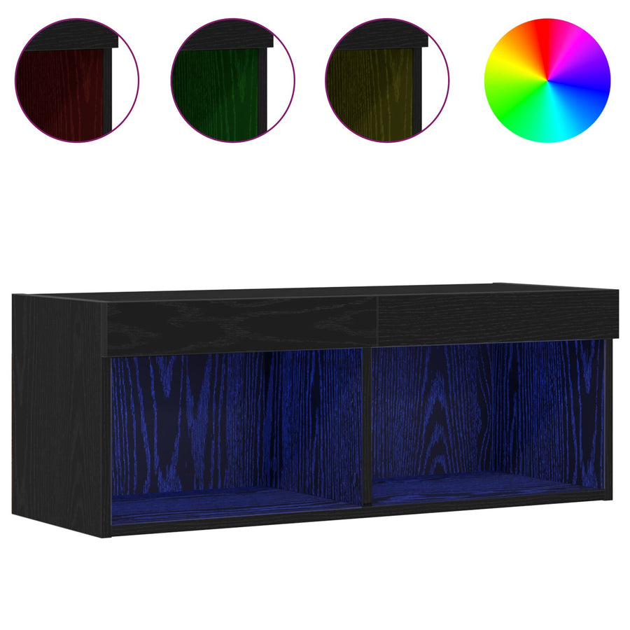 Tv Wandkast Met Led-Verlichting Hout 1 Zwart eiken