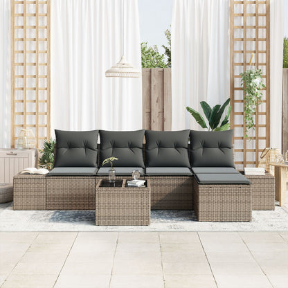5 Delige Tuin Sofa Set Met Kussens Zwart Poly Rattan Grijs met tafel