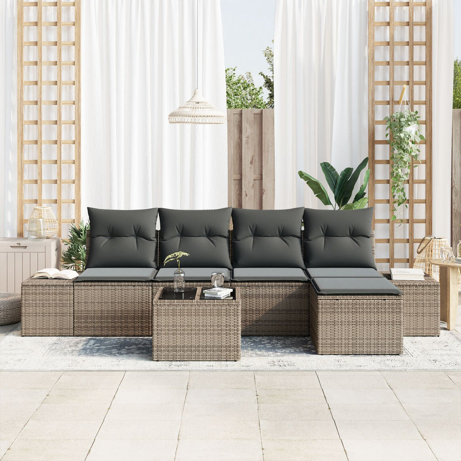 5 Delige Tuin Sofa Set Met Kussens Zwart Poly Rattan Grijs met tafel