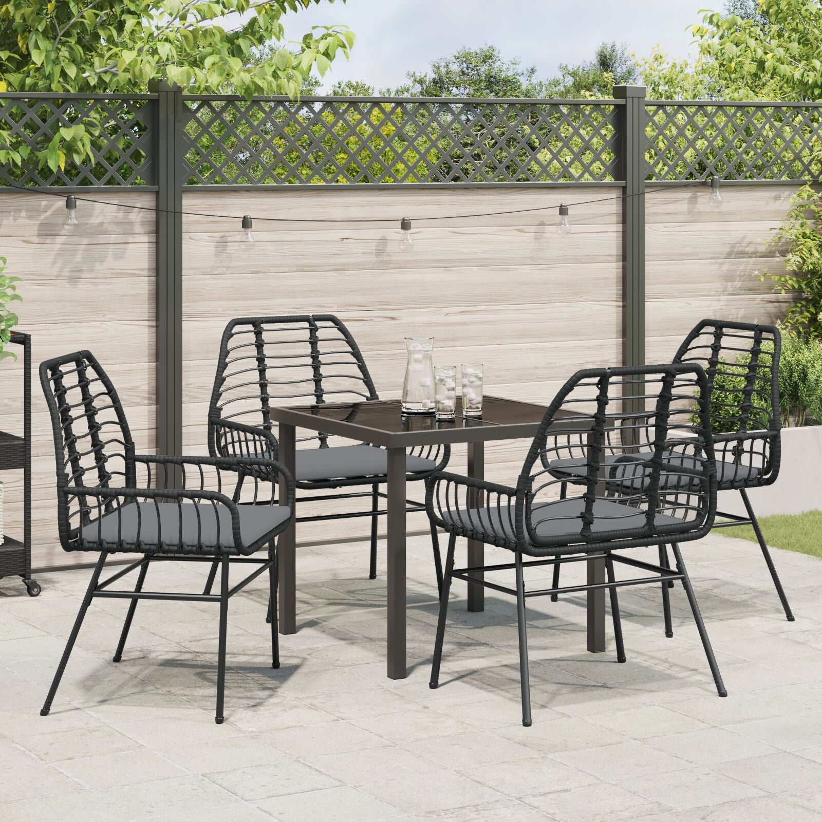 5-Delige Tuin Eetset Met Kussens Zwart Poly Rattan
