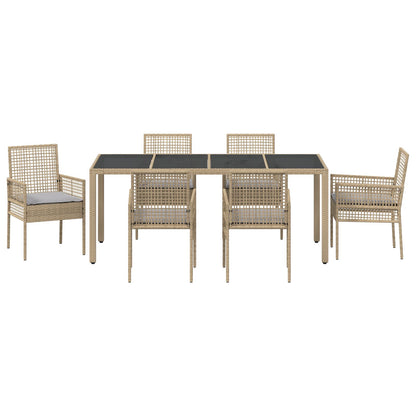 Set Van 4 Beige Poly Rattan, Gehard Glas, Gepoedercoat Staal