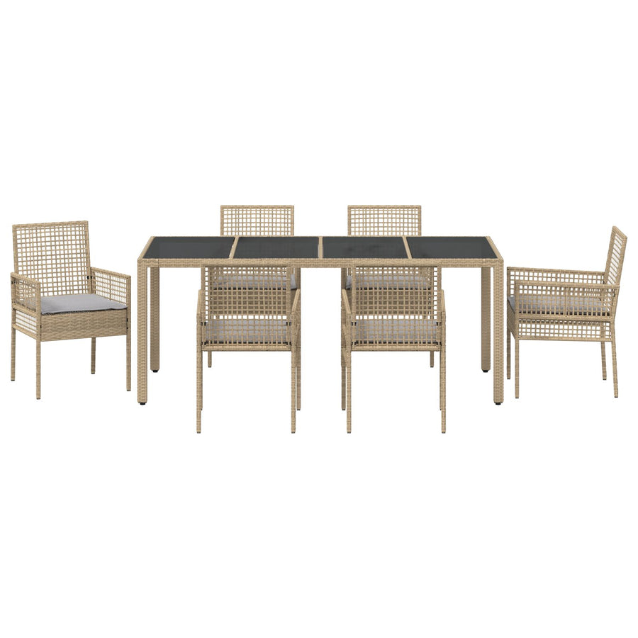 Set Van 4 Beige Poly Rattan, Gehard Glas, Gepoedercoat Staal