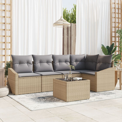 Tuinbankset Set Van 6 Beige En Grijs Rattan Buitenhoekbank