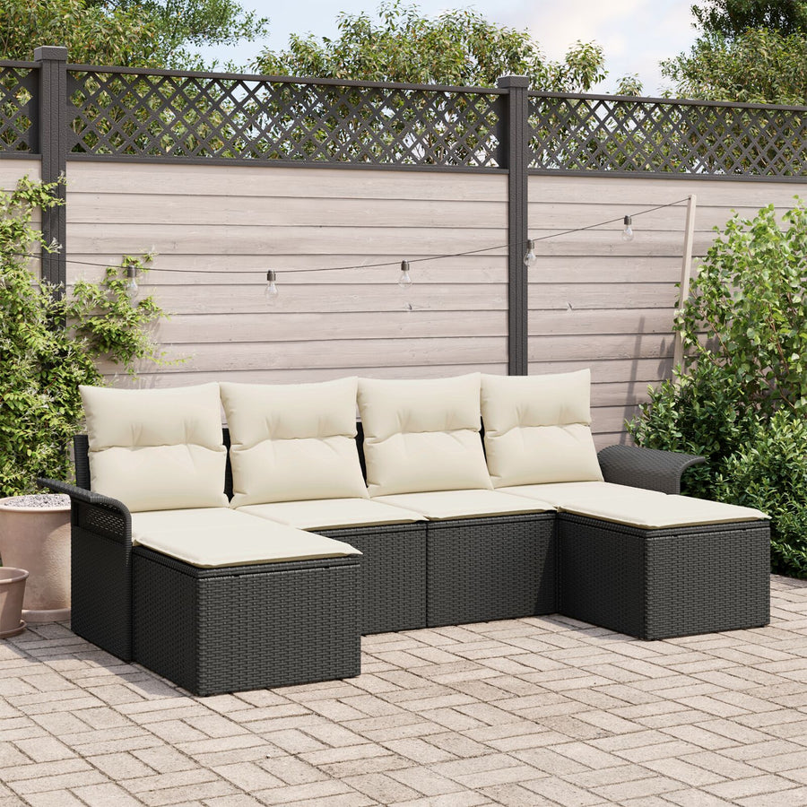 6 Delige Tuin Sofa Set Met Kussens Zwart Poly Rattan