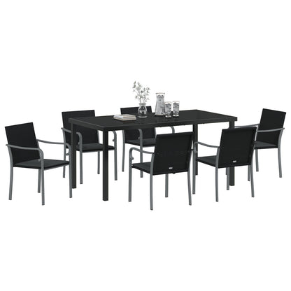 7-Delige Tuinset Met Kussens Poly Rattan 6-Zitplaats Zwart 160 cm