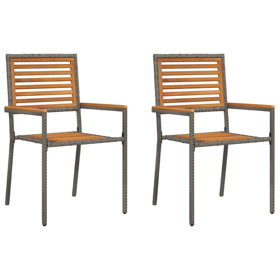 Stapelbare Tuinstoelen Met Kussens - 2 Stuks Poly Rattan Grijs Hout
