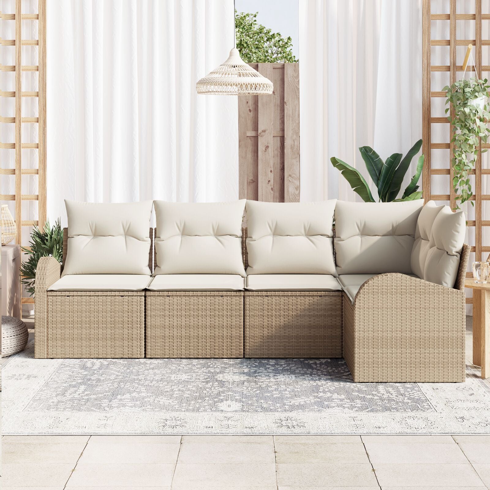 5-Delige Tuin Sofa Set Met Kussens - Poly Riet Beige en crème zonder tafel