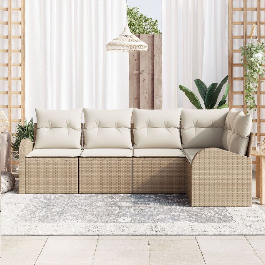 5-Delige Tuin Sofa Set Met Kussens - Poly Riet Beige en crème zonder tafel