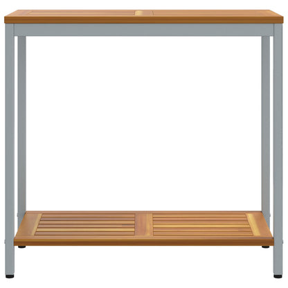 Buitentafel E & Grijze 35X80X75 Cm Massief Hout En Staal Natuurlijk en grijs 80 x 35 x 75 cm