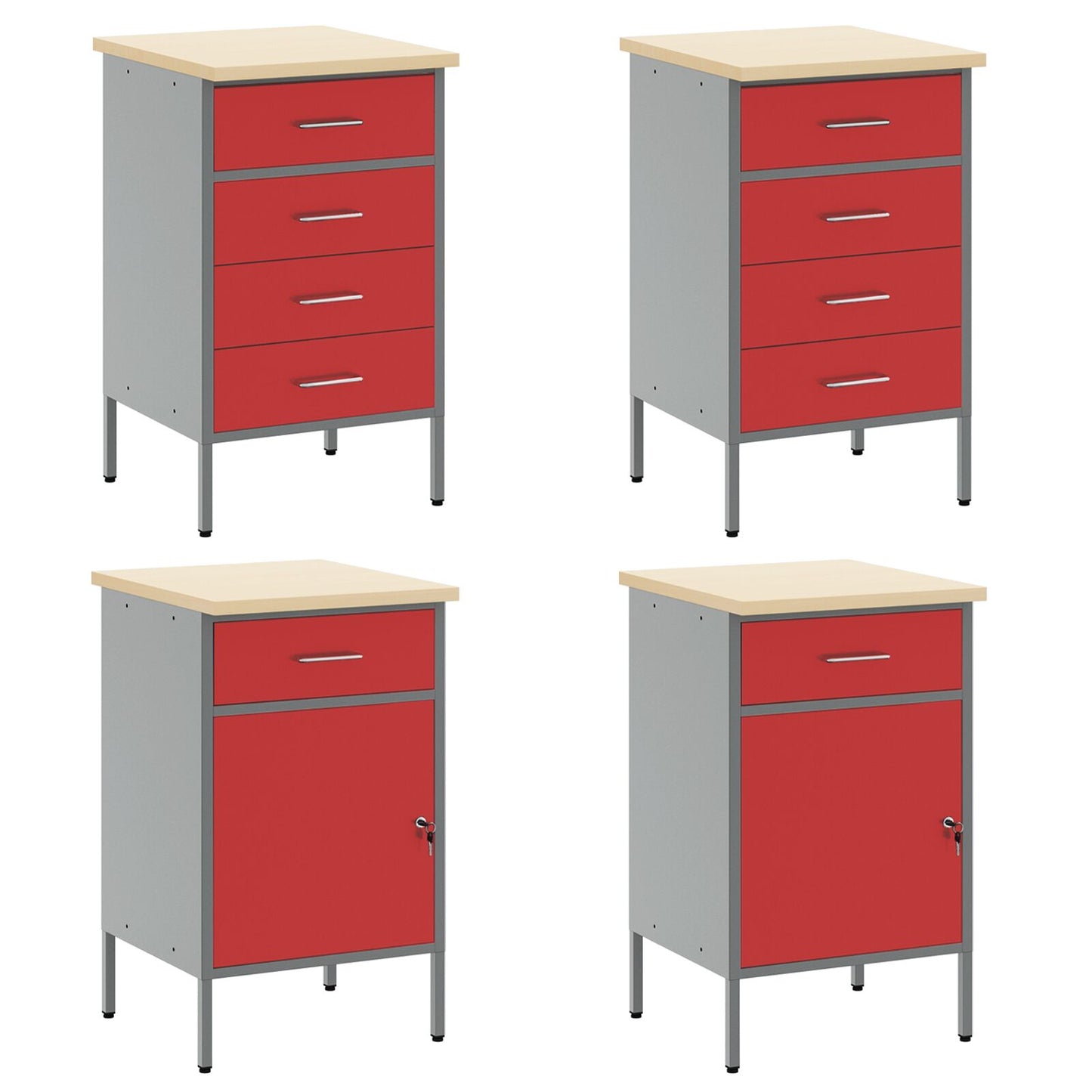 10-Delige Werkcabinet En Pegboard Set Mdf En Metaal 4x (2x84/2x85 cm) Rood 4x kast + 4x gereedschapspaneel + 2x gereedschap kast
