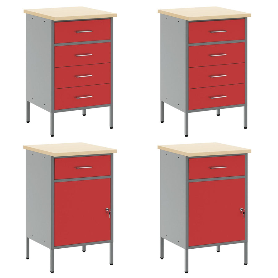 10-Delige Werkcabinet En Pegboard Set Mdf En Metaal 4x (2x84/2x85 cm) Rood 4x kast + 4x gereedschapspaneel + 2x gereedschap kast