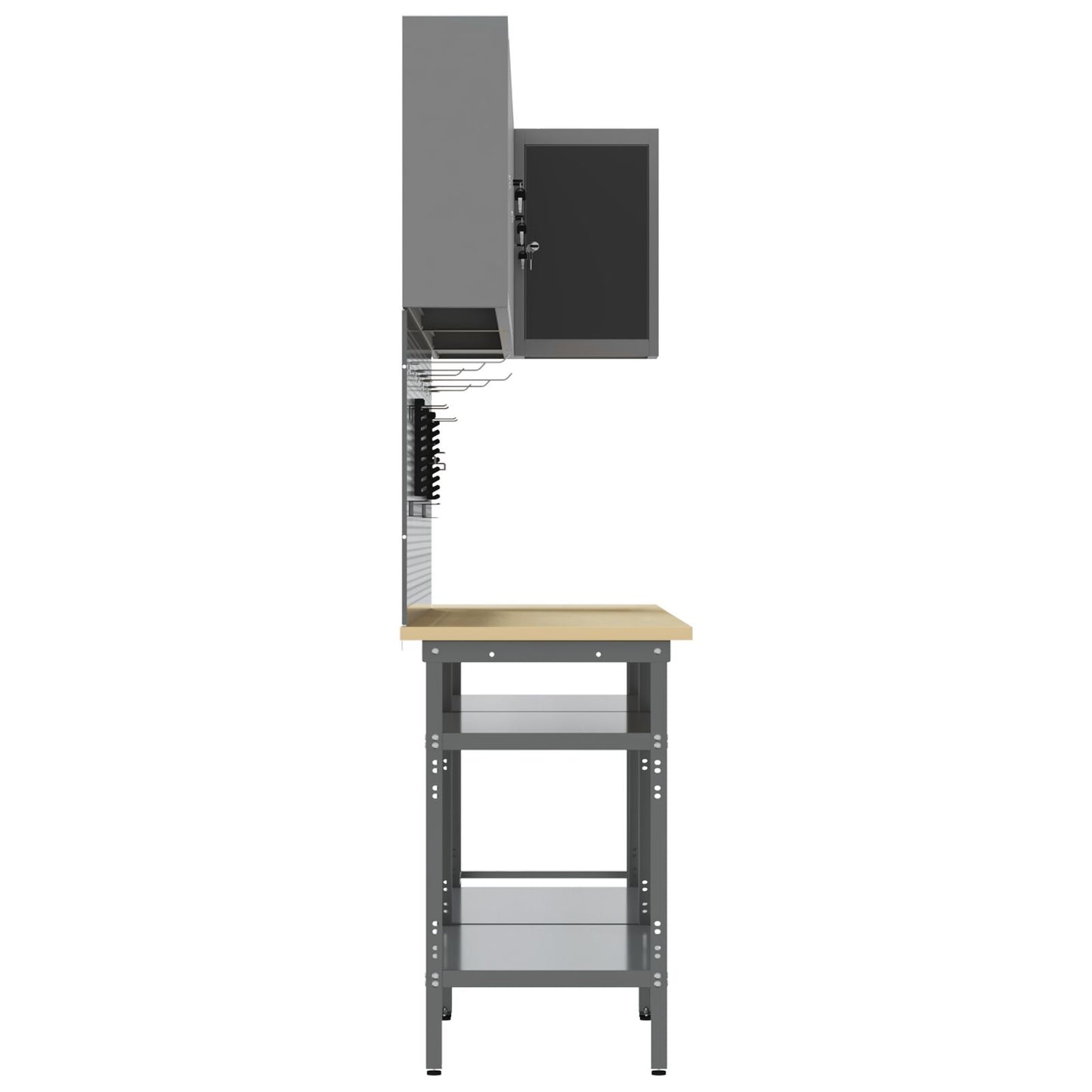 10-Delige Toolopslagtafelset Gelaagd Hout En Metaal 100 cm kast met pegboard Zwart 3x tafel + 4x kast + 4x pegboard