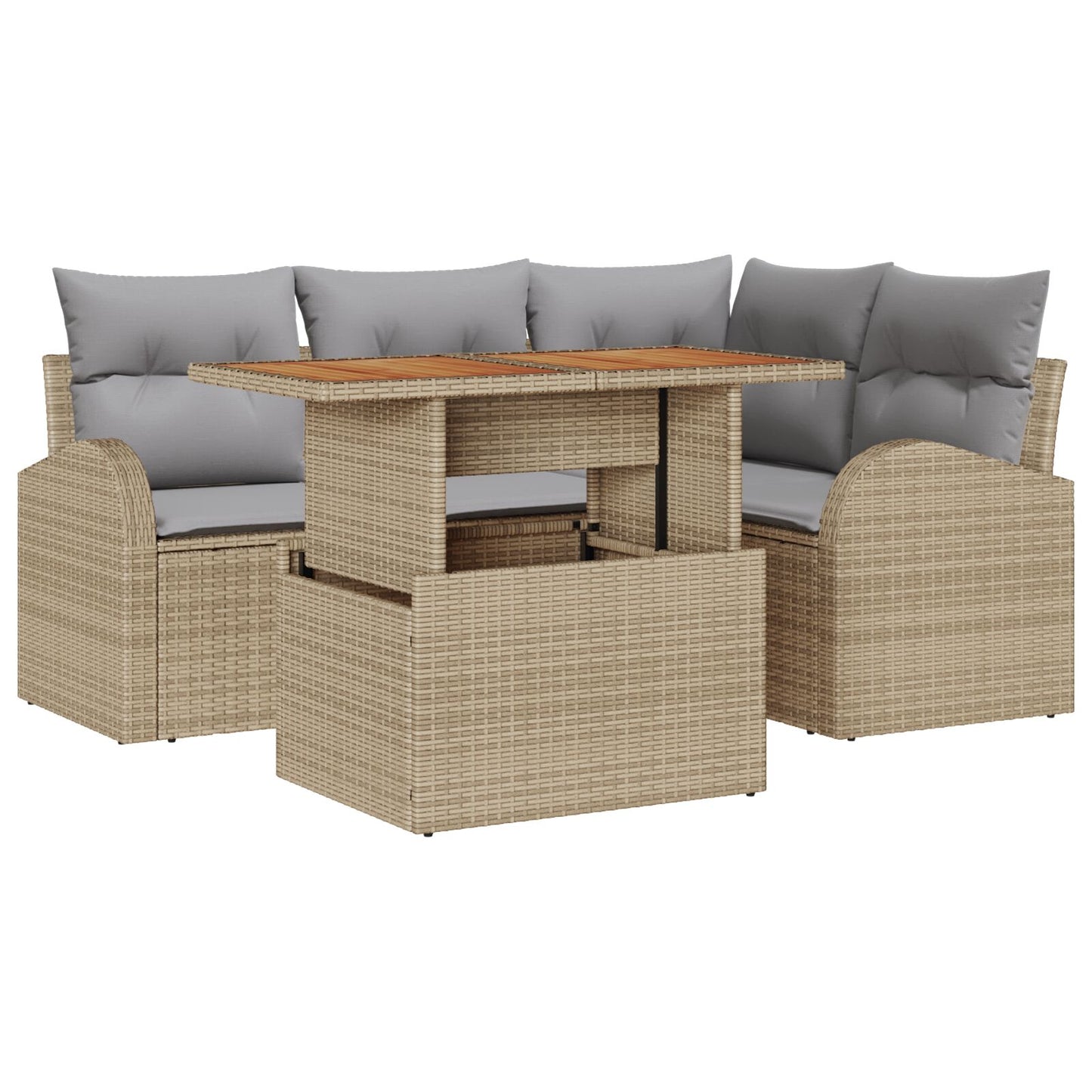 5-Delige Tuindining Set Met Kussens Beige Poly Riet Acacia