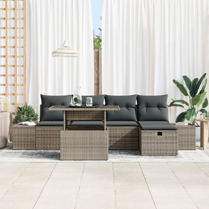 6-Delige Tuinbankset Met Kussens Grijs Poly Rattan Wit