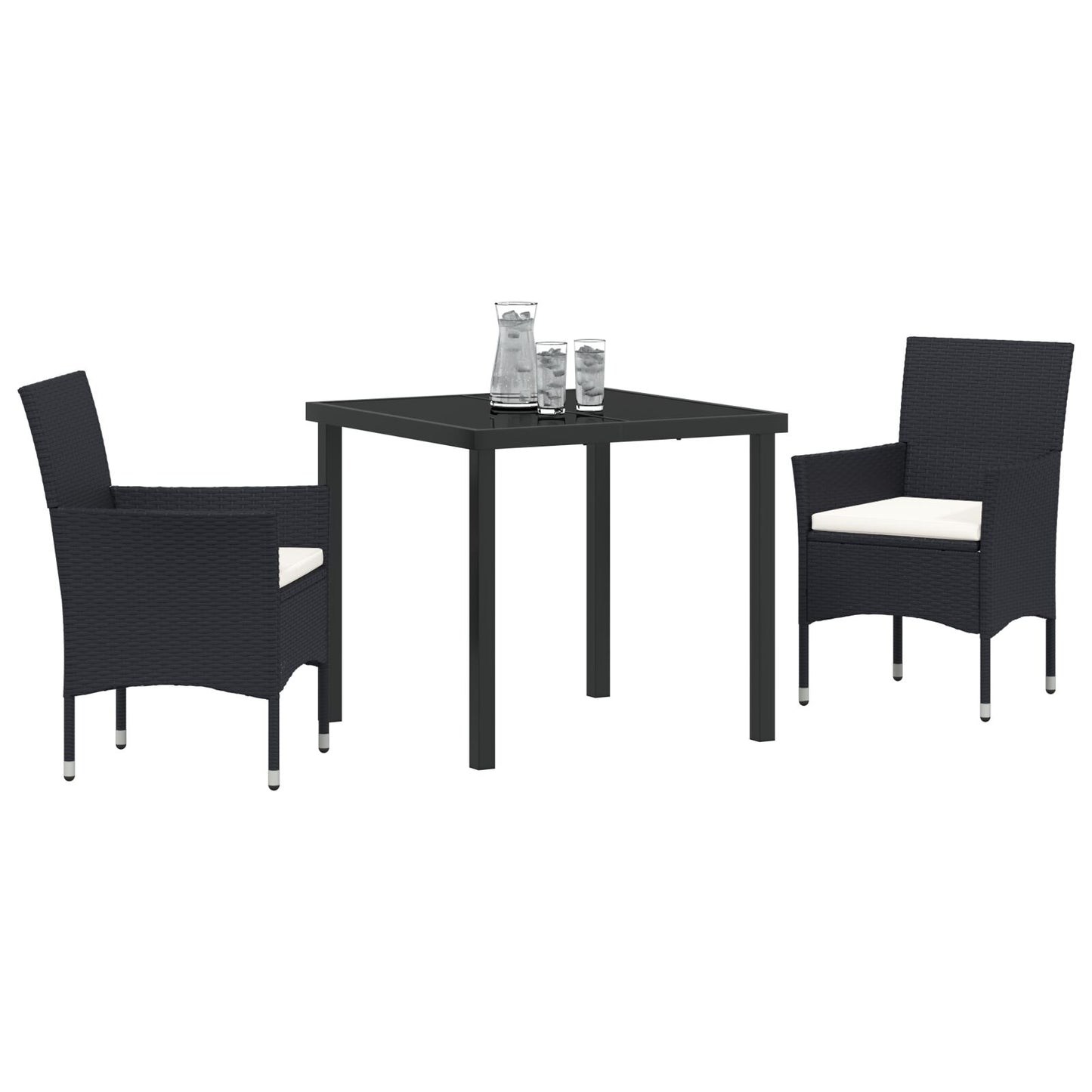 3-Delige Tuin Eet Set Zwart Poly Riet