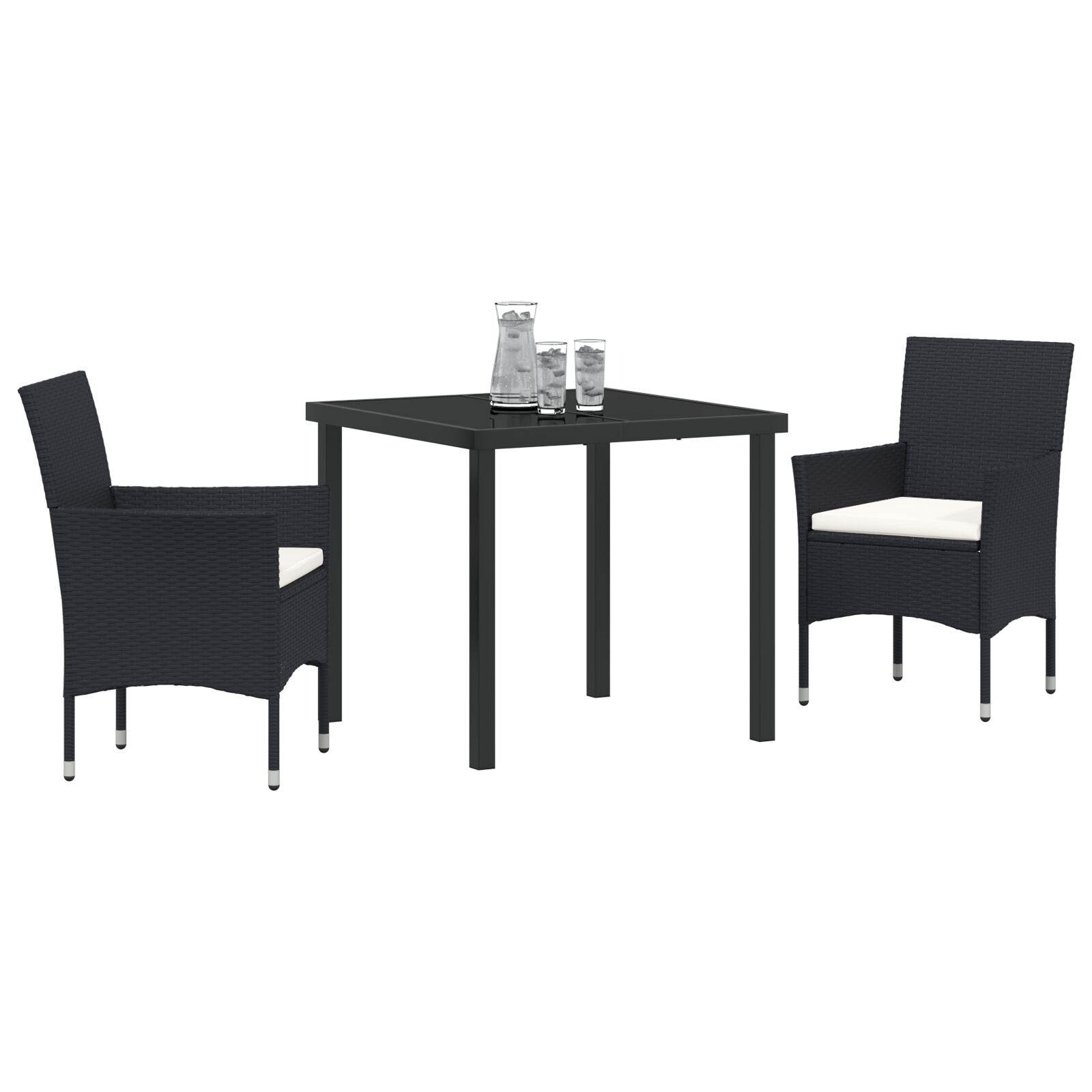 3-Delige Tuin Eet Set Zwart Poly Riet