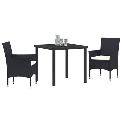 3-Delige Tuin Eet Set Zwart Poly Riet