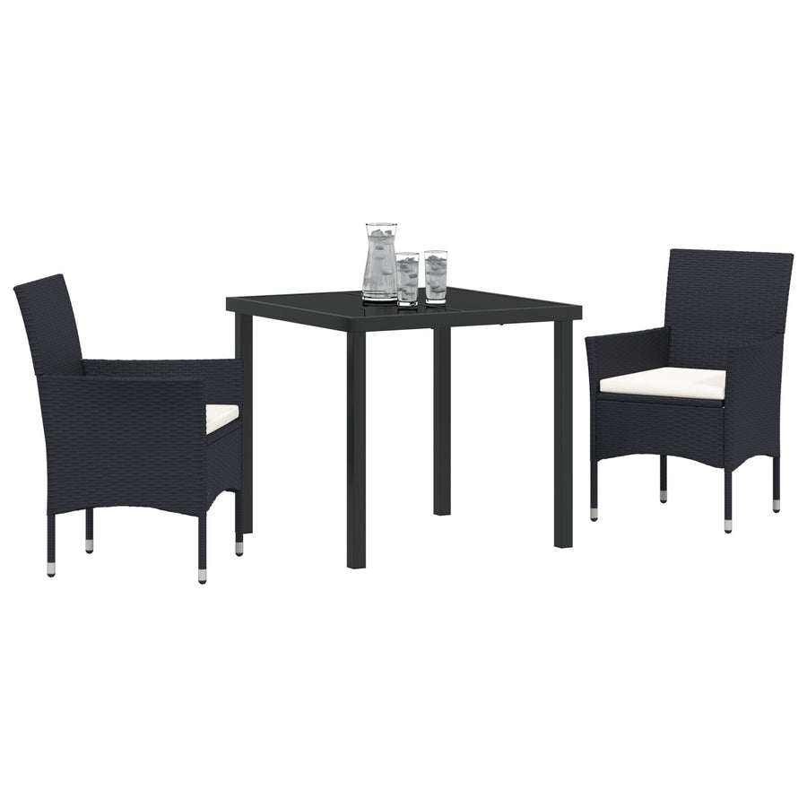3-Delige Tuin Eet Set Zwart Poly Riet