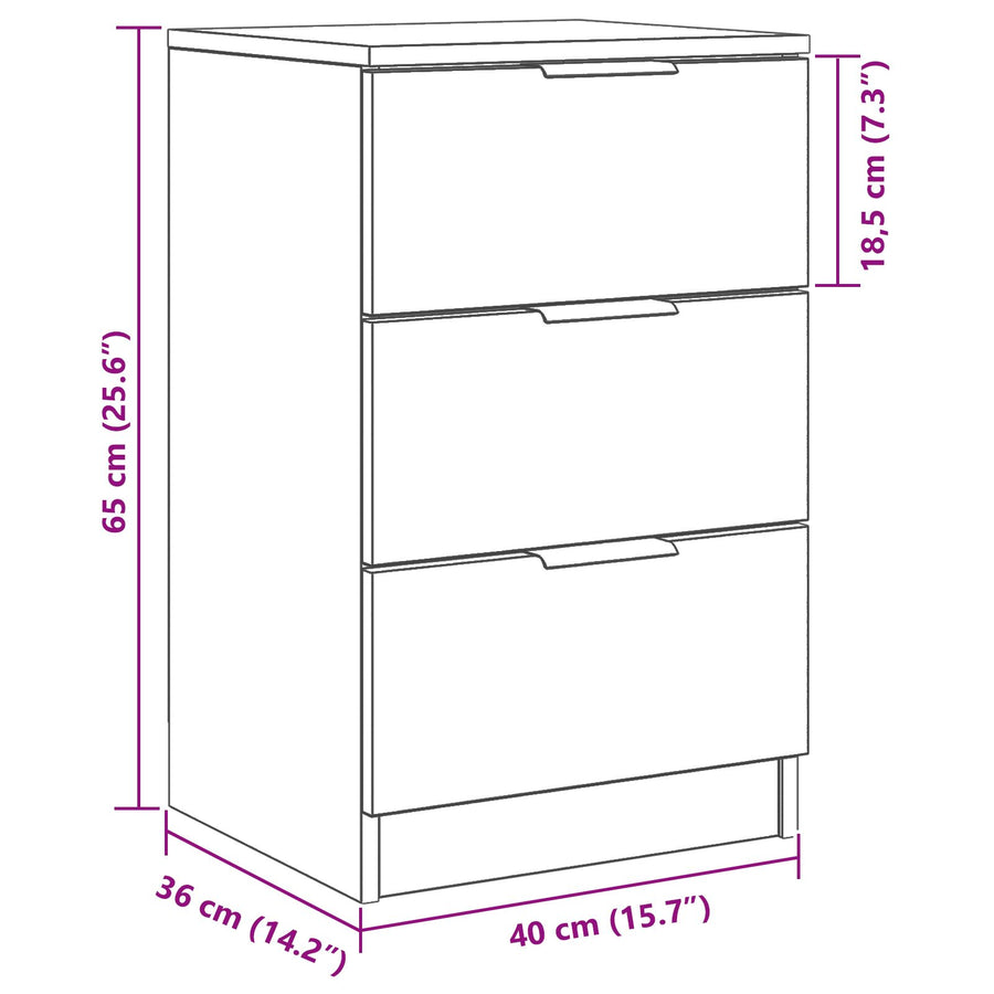 Nachtkastjes 2-Pack Zwart Eiken 40X65X65 Cm Gemaakt Van Bewerkt Hout