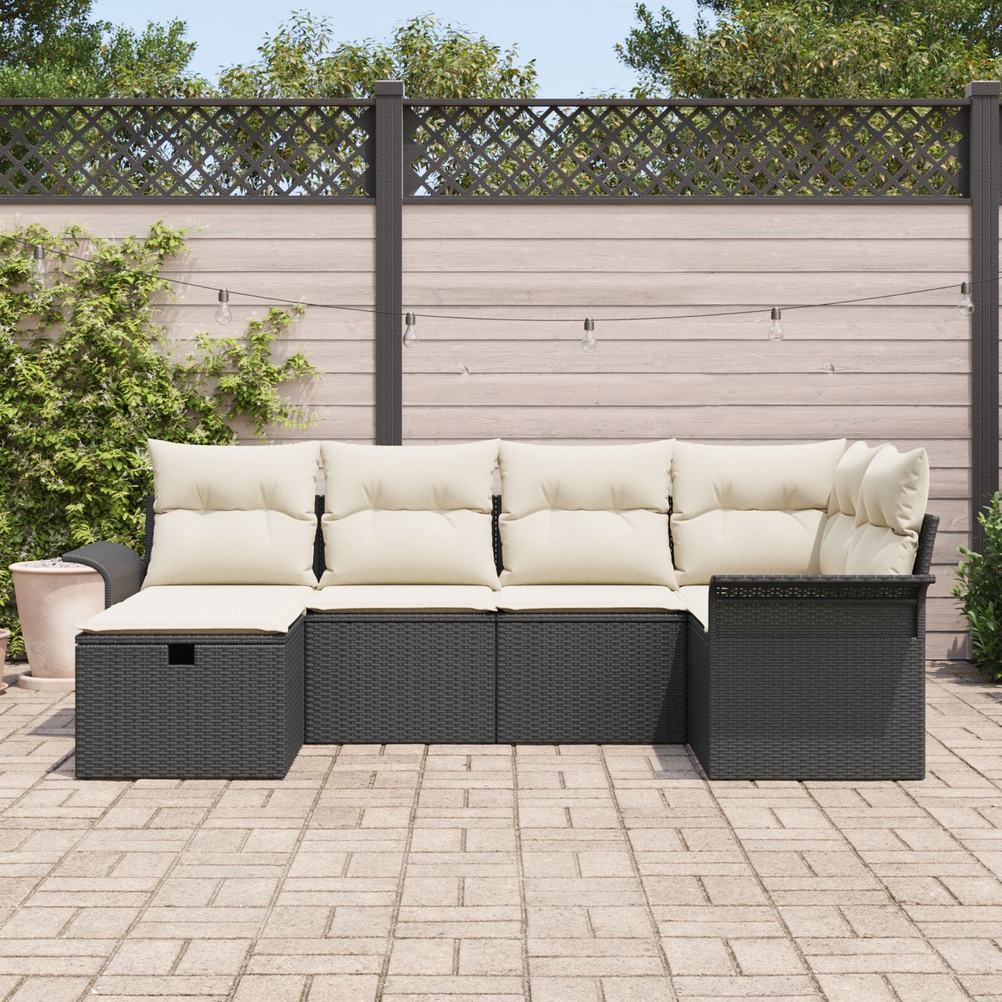 6 Delige Tuin Sofa Set Met Kussens Zwart Poly Rattan
