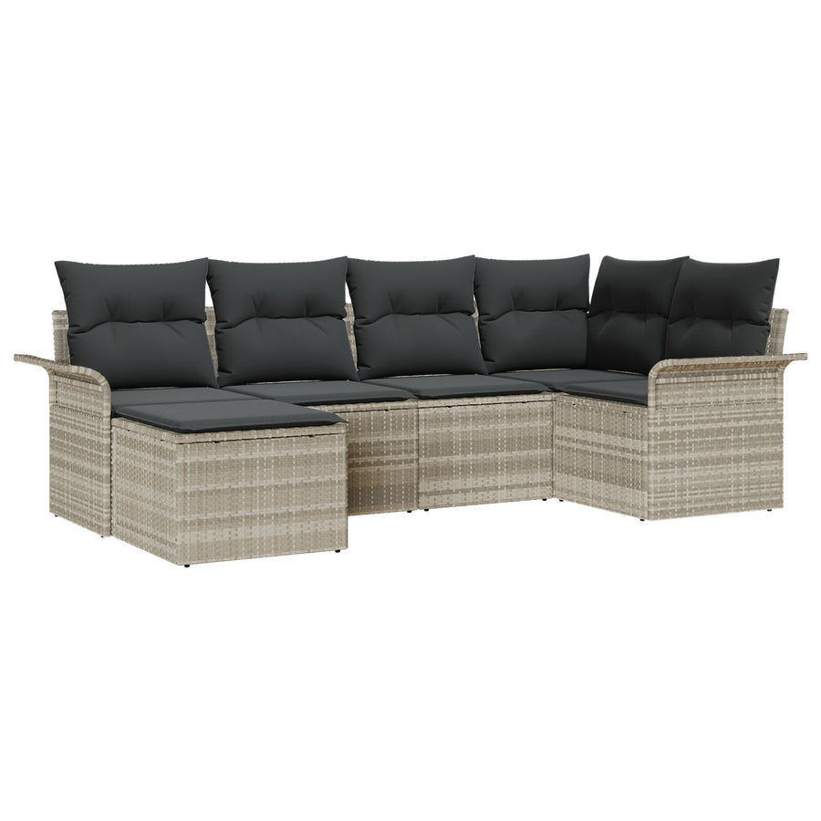6-Delige Tuin Sofa Set Met Kussens Lichtgrijs Poly Riet