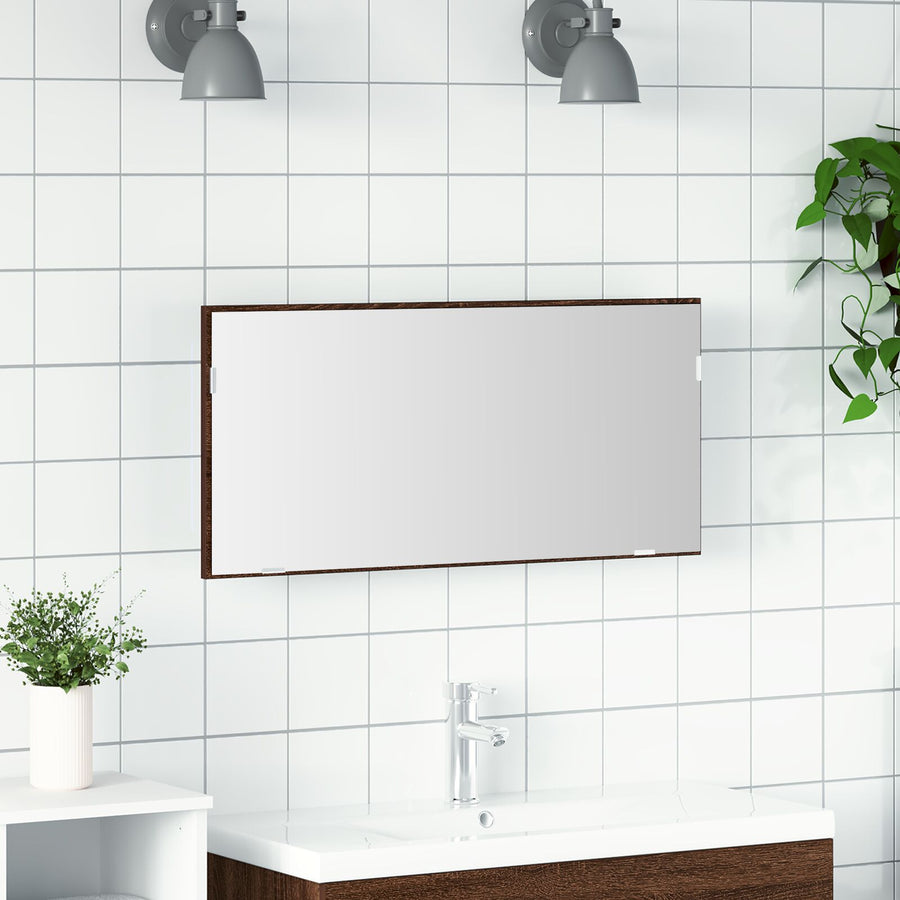 Badkamer Spiegelkast Met Led Licht Bruin Eiken 80X37 Cm