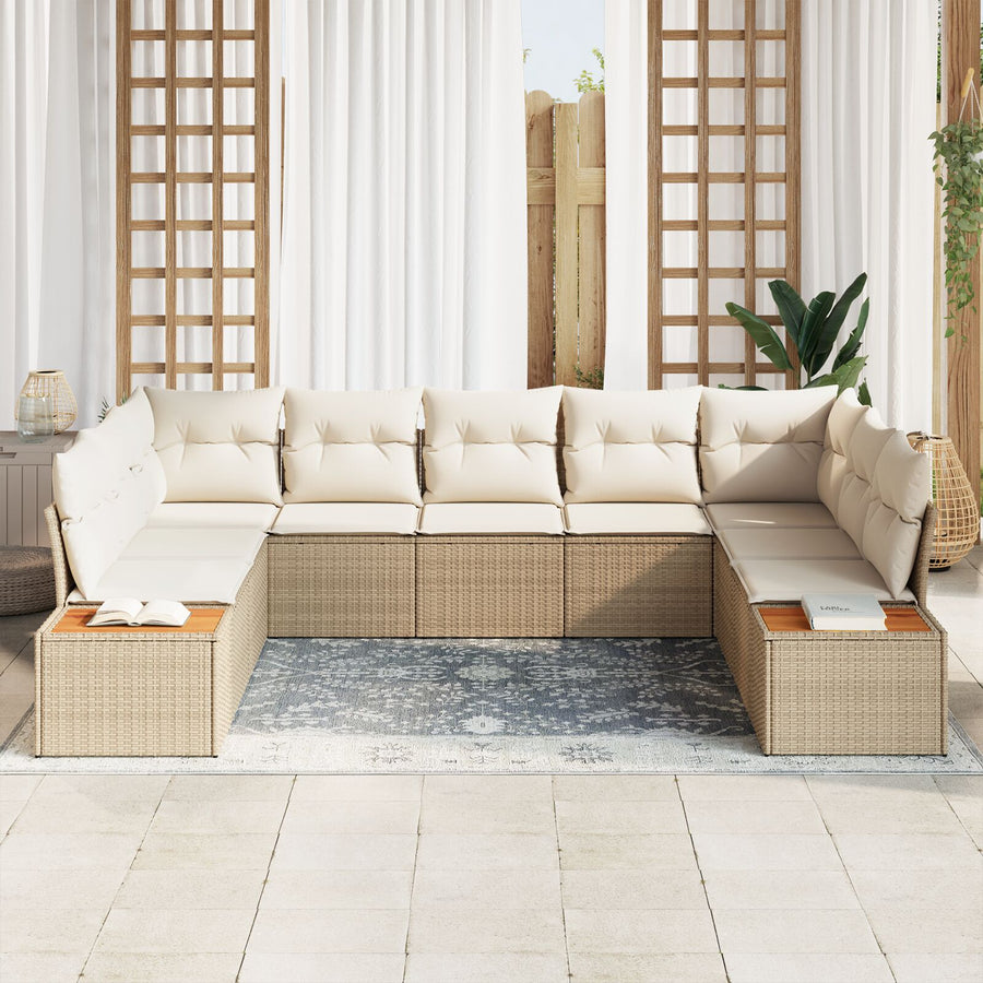 9-Delige Tuin Sofa Set Met Kussens Beige Poly Rattan Acacia