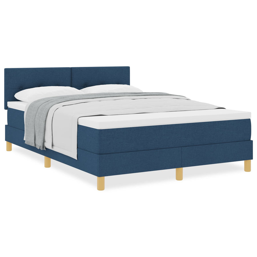 Boxspringbed Met Matras Stof Blauw 140 x 200 cm Knop ge tuft