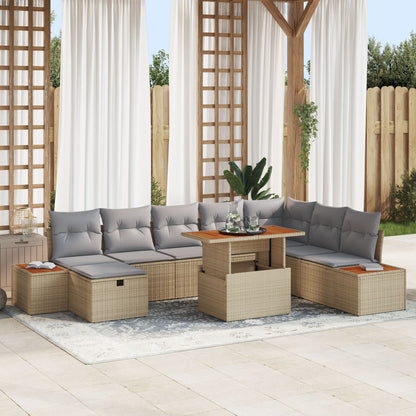 9-Delige Tuin Sofa Set Met Kussens Beige Poly Rattan