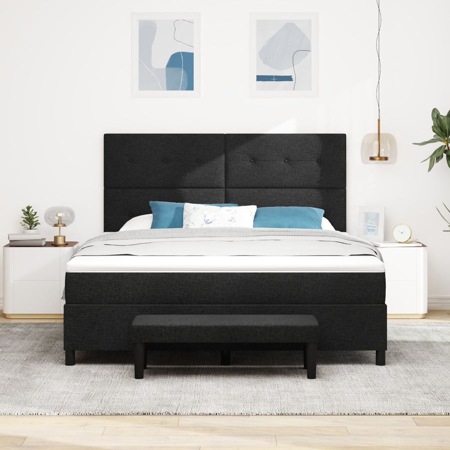 Boxspring Bed Met Matras & Bank Stof Zwart 180 x 200 cm Met knopen