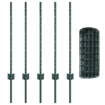 Euro Omheining Met 5 U-Posts, Groen, 0.8X10 M Staal