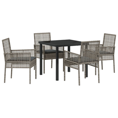 5-Delige Tuinset Met Kussens Grijs Poly Rattan