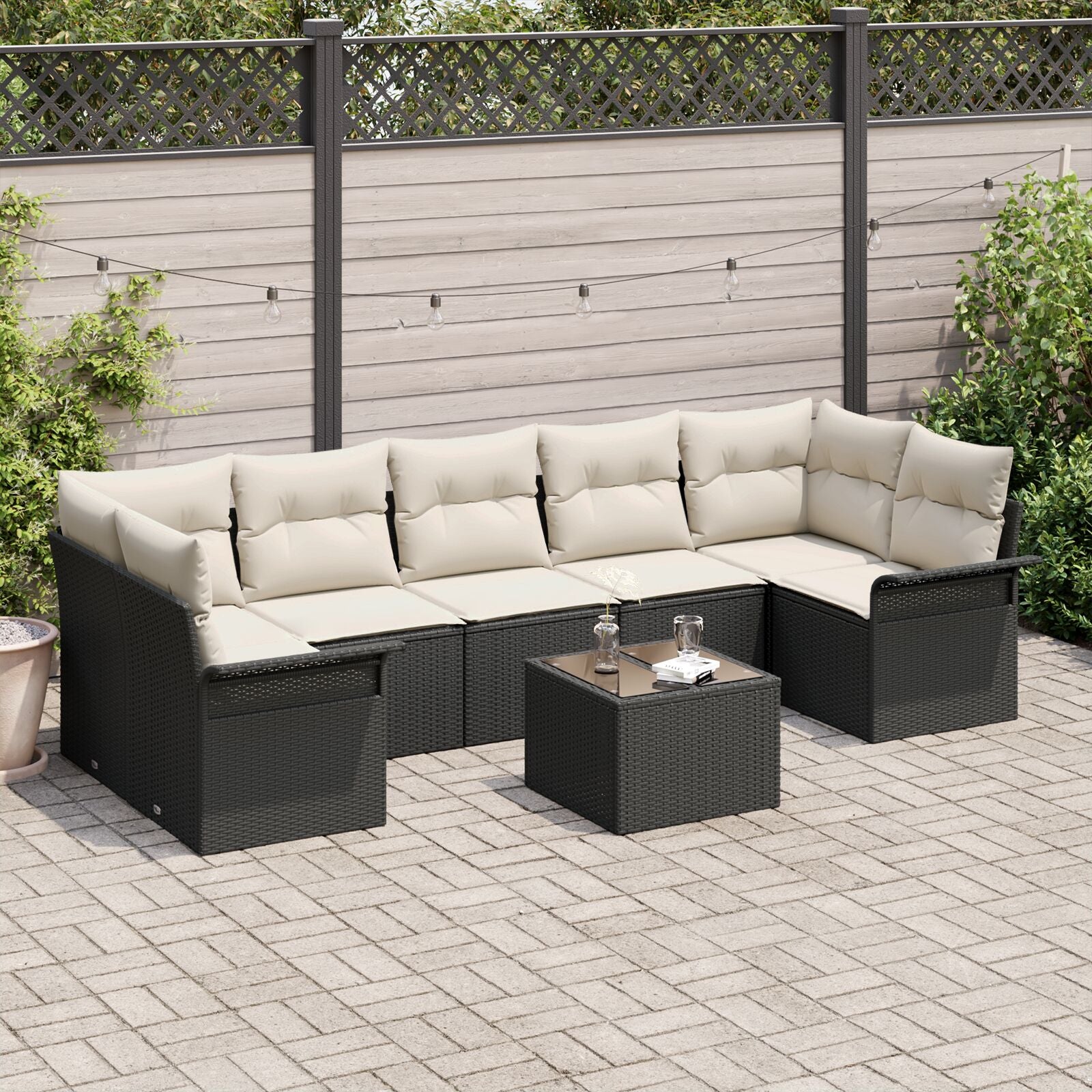 8-Delige Tuin Sofa Set Met Kussens Zwart Poly Rattan
