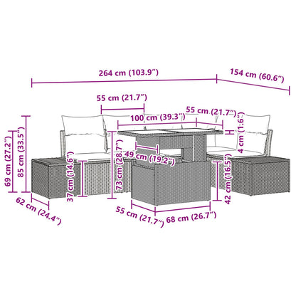 6-Delige Tuinbank Set Met Kussens Zwart Poly Rattan