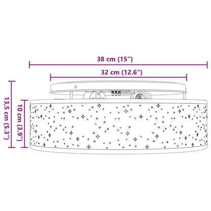 Plafondlampen Ø 38 Cm Stof E27 Ø38 x 13.5 cm Grijs met sterrenlampenkap