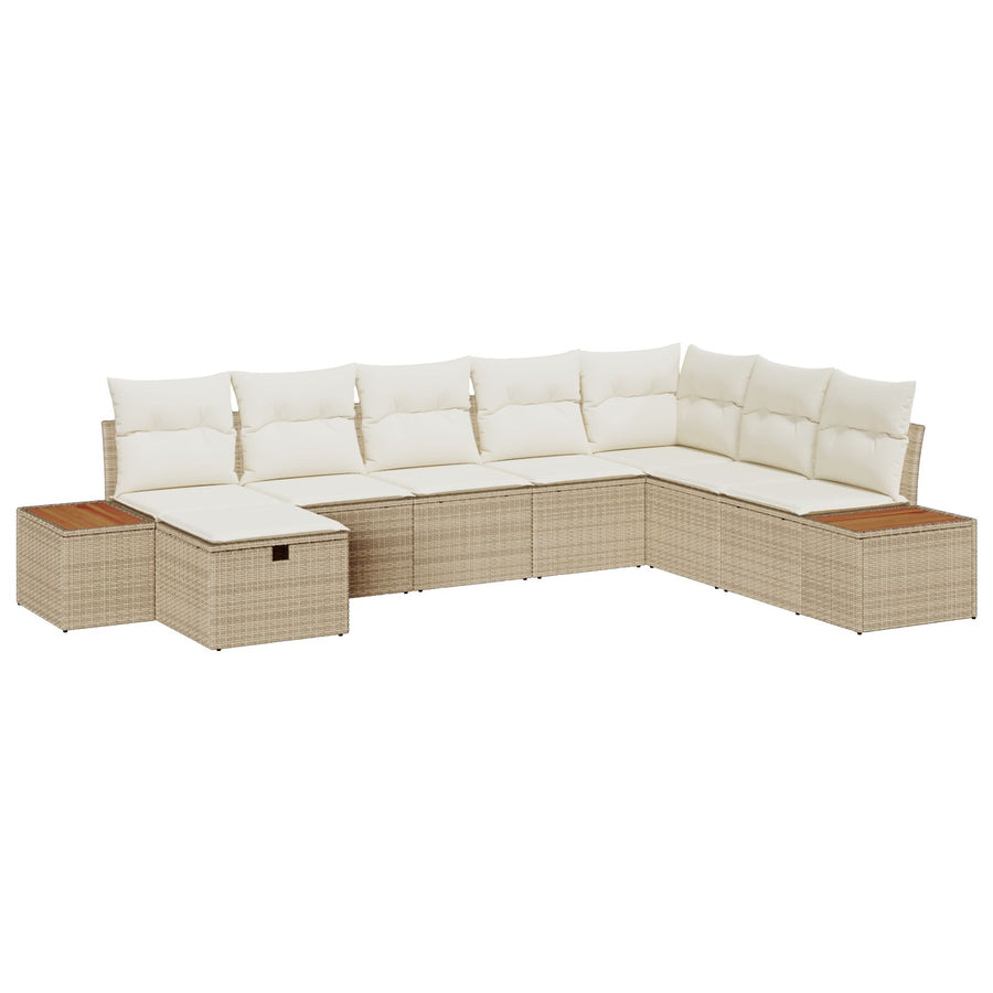 8-Delige Tuinbankset Met Kussens Beige Poly Rattan
