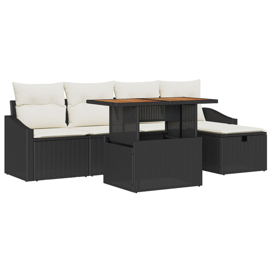 6-Delige Tuinbankset Met Kussens Zwart Poly Rattan Wit