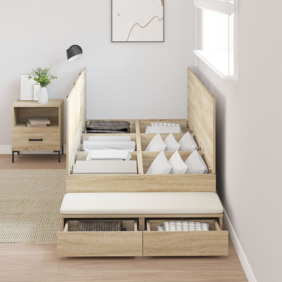Opbergbedframe Sonoma Eiken Bewerkt Hout 236,5 X 100 X 31,5 Cm Artisanaal Eiken