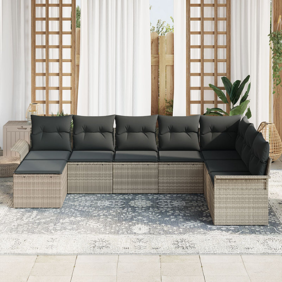 8-Persoons Tuin Sofa Set Met Kussens Lichtgrijs Poly Rattan