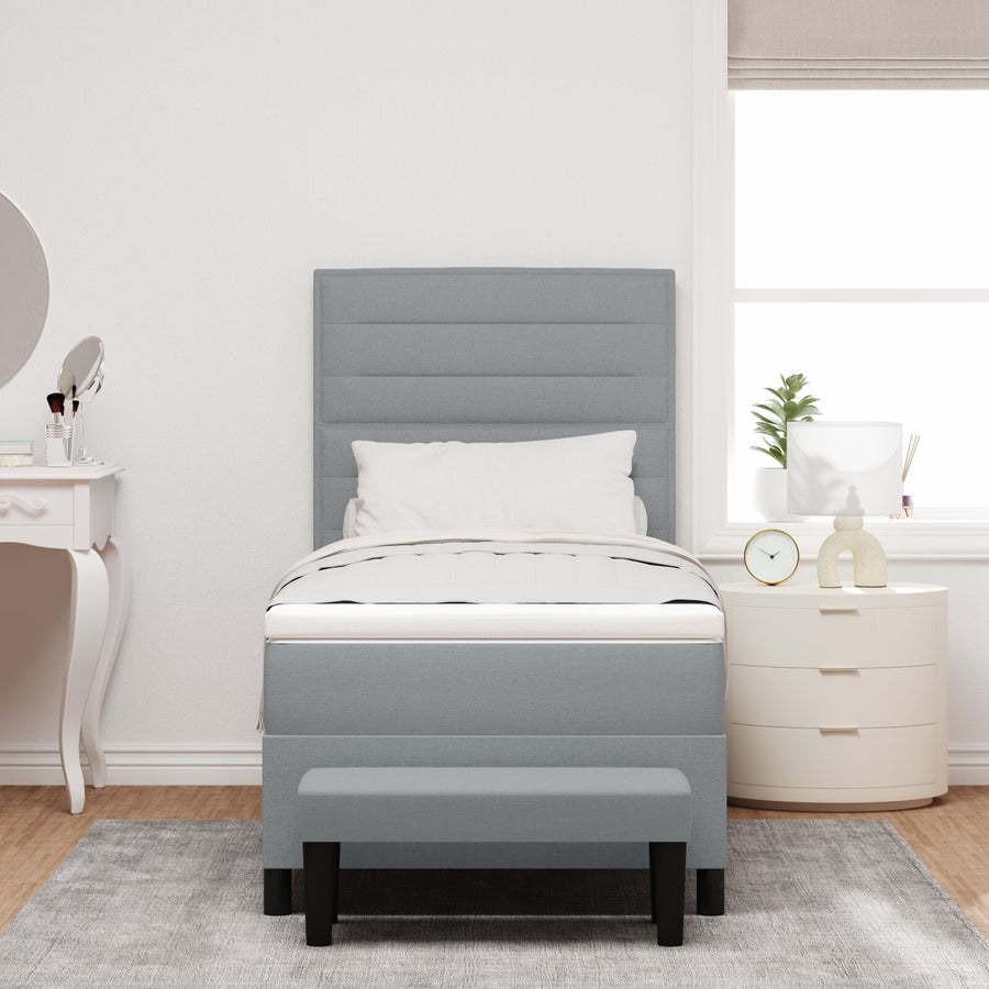 Boxspringbed Met Matras & Bank Stof Lichtgrijs 80 x 200 cm Lijnen ontwerp