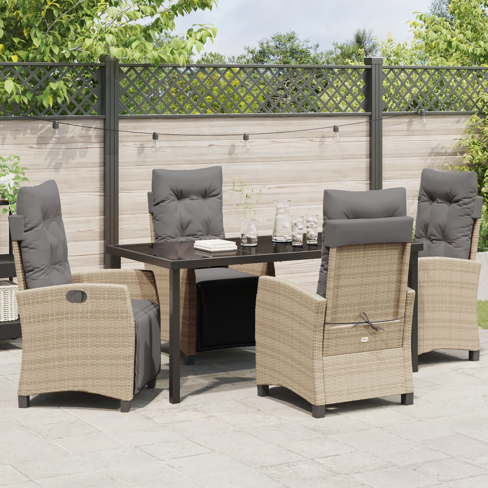 5-Delige Tuin Eetset Beige Poly Rattan