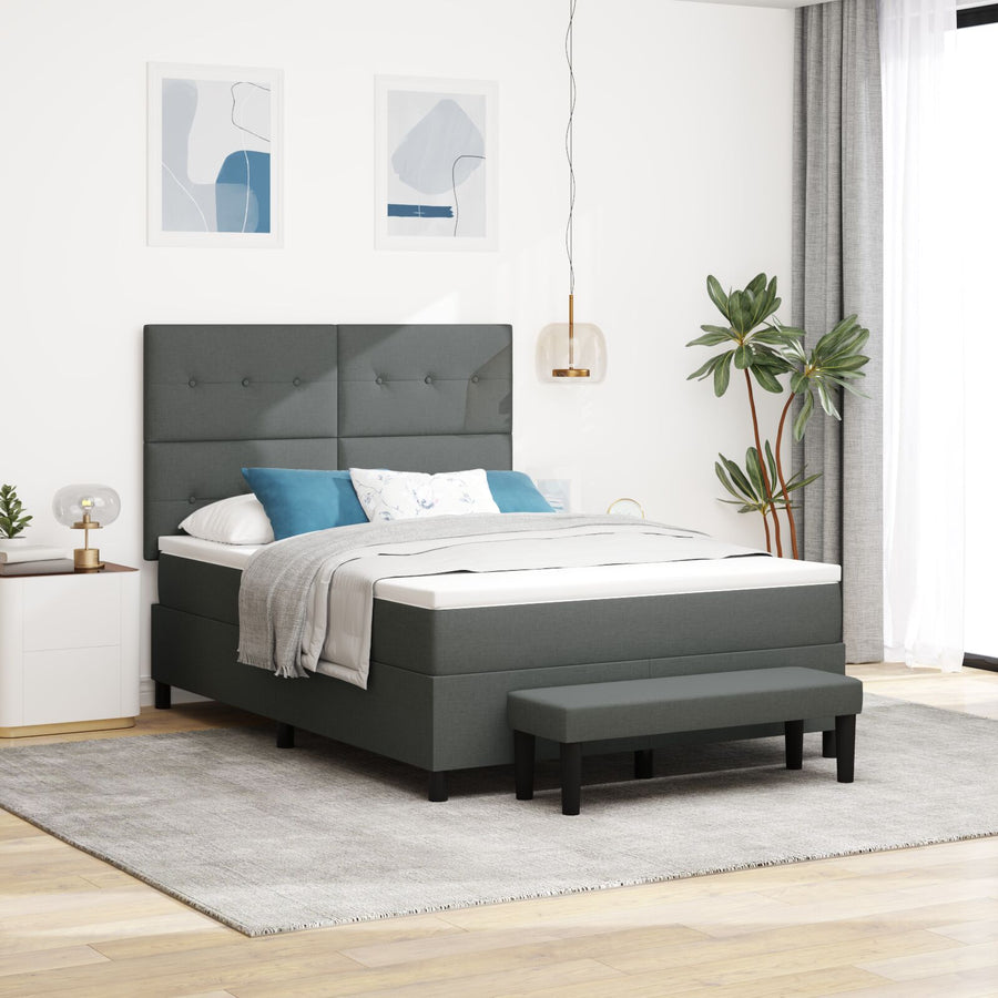 Boxspring Bed Met Matras & Bank Stof Donkergrijs 160 x 200 cm Met knopen