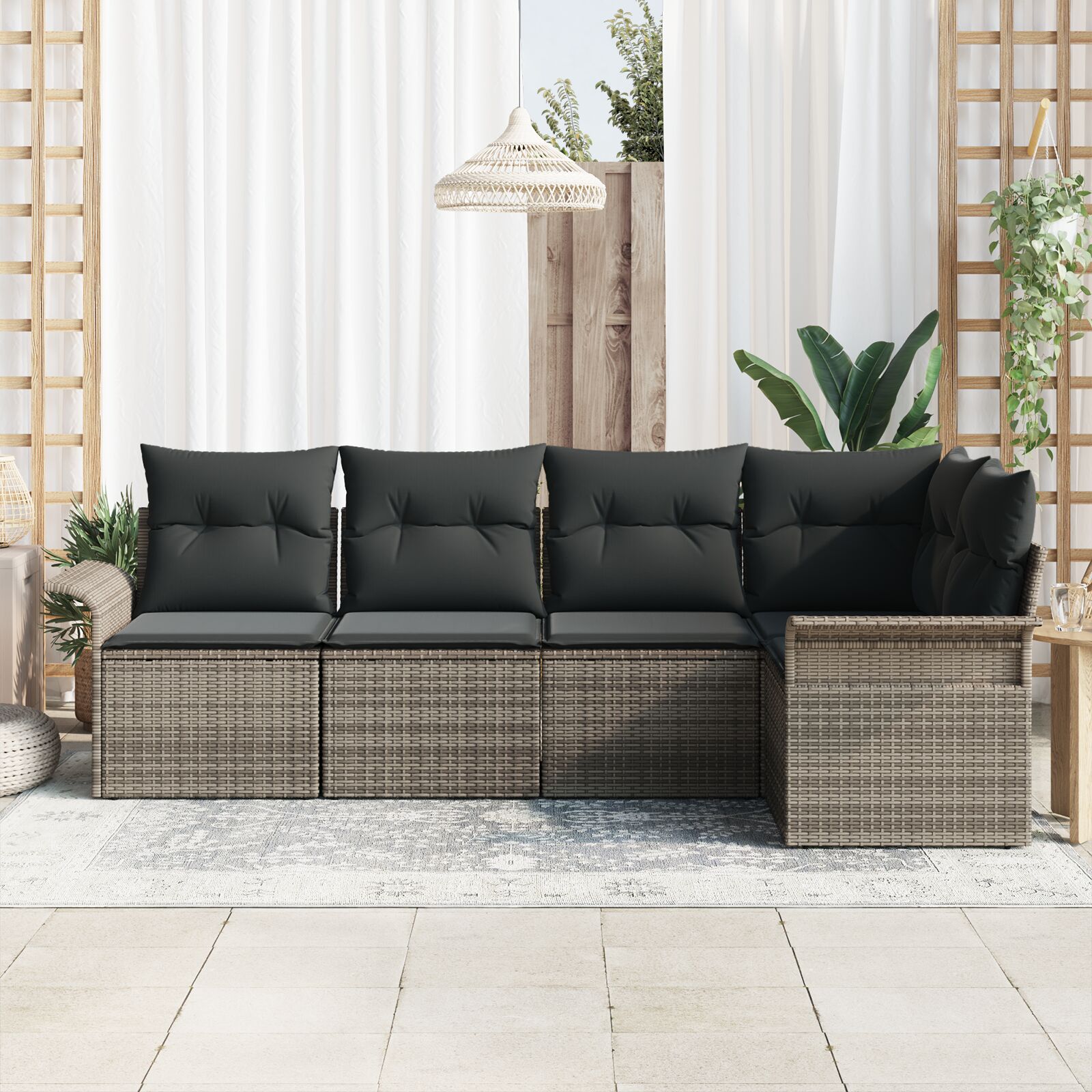 5-Delige Tuin Sofa Set Met Kussens Grijs Poly Rattan