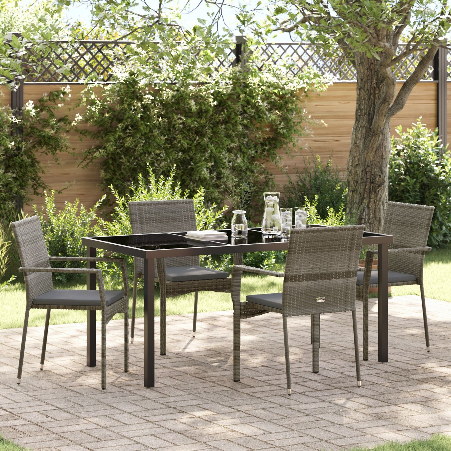 5-Delige Tuinset Met Kussens Grijs Poly Rattan