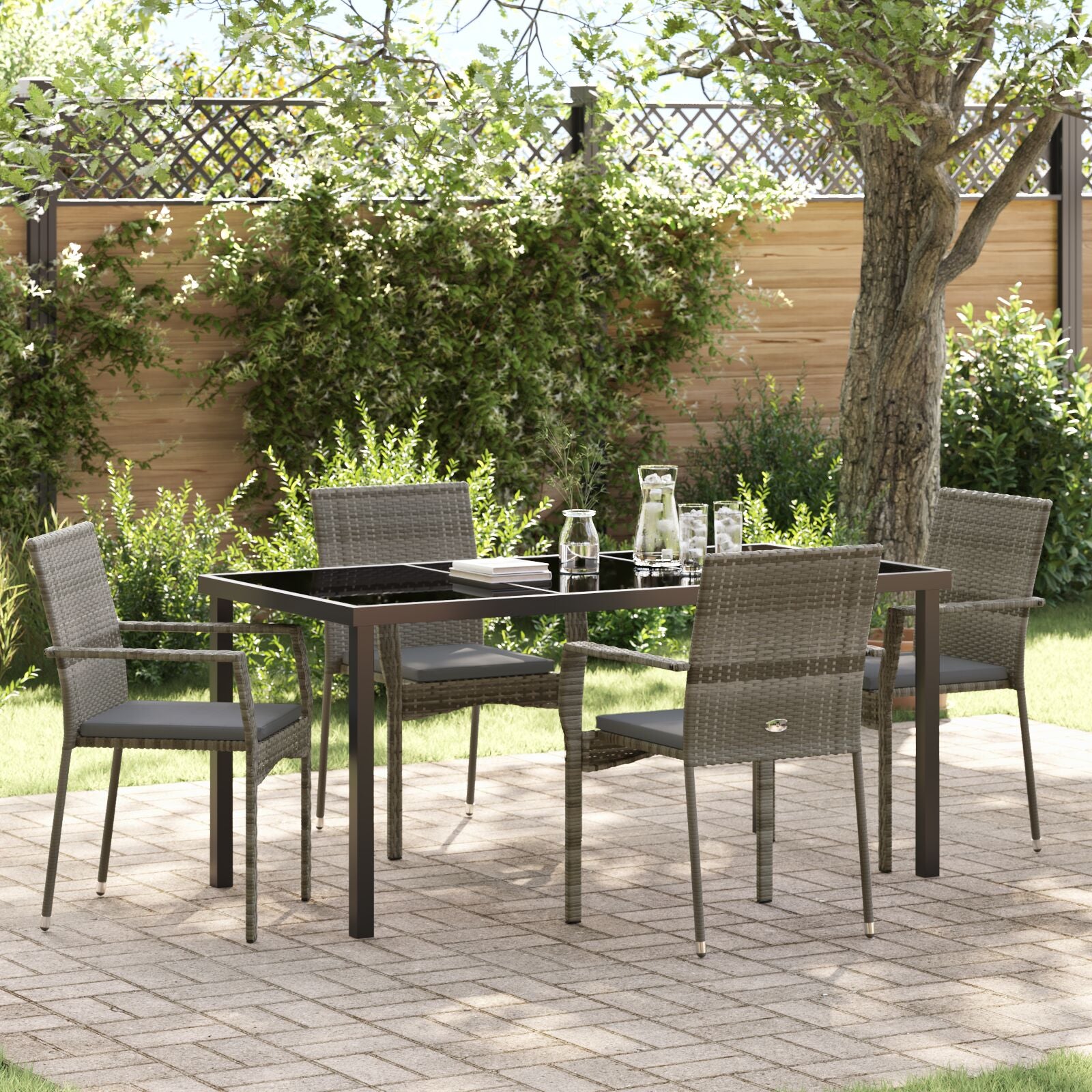 5-Delige Tuinset Met Kussens Grijs Poly Rattan