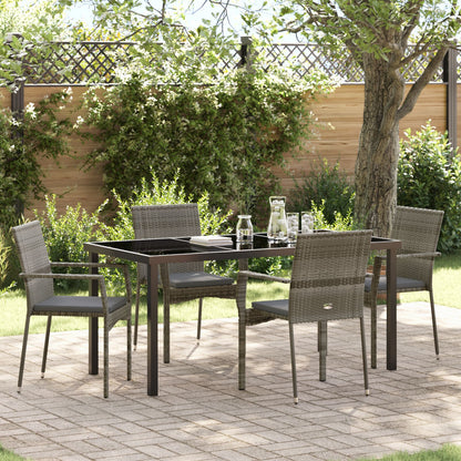 5-Delige Tuinset Met Kussens Grijs Poly Rattan