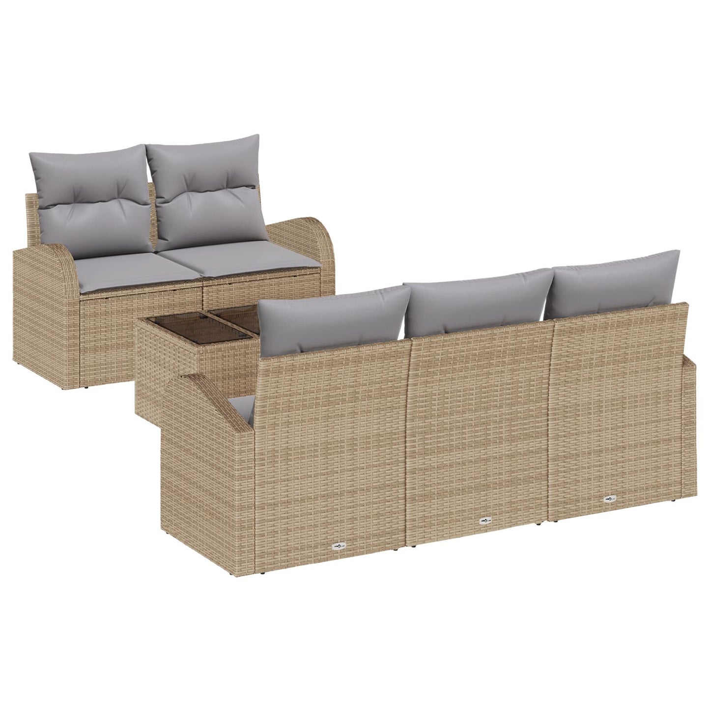 6-delige Tuin Sofa Set met Kussens Beige Poly Rattan
